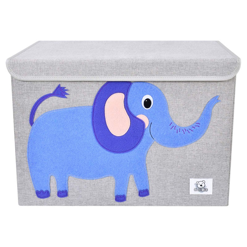 CLCROBD Foldable Large Kids Toy Chest with Flip-Top Lid, Collapsible Fabric Animal Toy Storage Organizer/Bin/Box/Basket/Trunk for Toddler, Children and Baby Nursery (Elephant) - Image 2